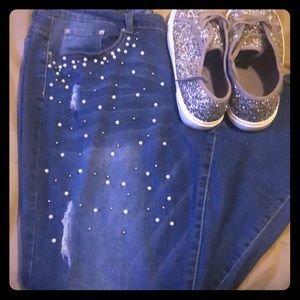 Pearl and bead jeans 18w